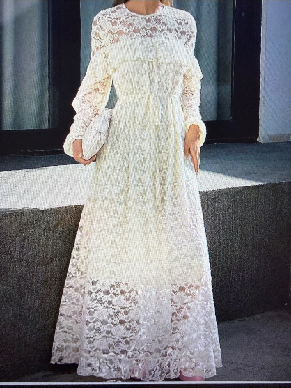 Ivory Lace Long Sleeve Maxi Dress - Romantic Bridal Style